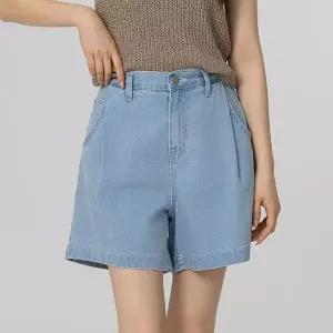 [하프클럽/]여성 뒷밴딩 핀턱 4부 데님 반바지 여름 팬츠