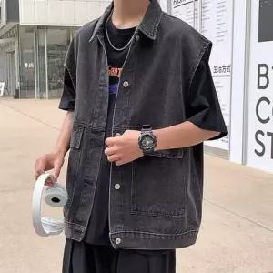 흑청 청조끼 베스트 포켓 남자 데님 연청 레이어드