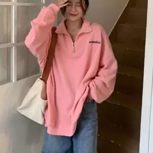 스터닝팩토리 여성 따뜻한 기모안감 오버핏 캐주얼 겨울 캠퍼스룩 스타일 반집업 맨투맨 기모티셔츠 141496