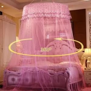 생활 핑크 레이스 원형모기장 공주 캐노피 모기장 여아 침실캐노피 캐노피모기장 침대캐노피 서치A2