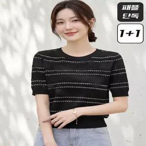 [카라][1 1] [패플개별/무료배송] KARRA 클래식 패턴 반팔 니트