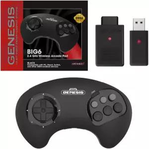 레트로 비트 BIG6 2.4GHz 세가 제네시스 오리지널/미니 스위치 PC Mac용 무선 아케이드 컨트롤러 패드 -