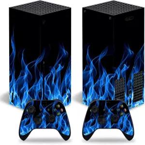 Microsoft Xbox Series X 콘솔 및 컨트롤러용 스티커 전신 비닐 스킨 데칼 보호 커버 블루 파이어
