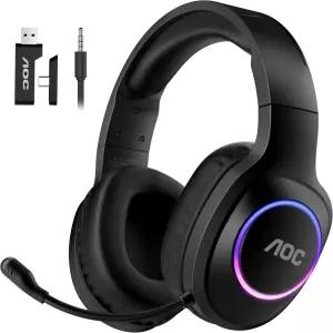 PS5/4 닌텐도 스위치 PC 블루투스 5.4 및 2.4GHz 게이밍 헤드폰과 호환되는 AOC 무선 헤드셋 노이즈 캔슬링
