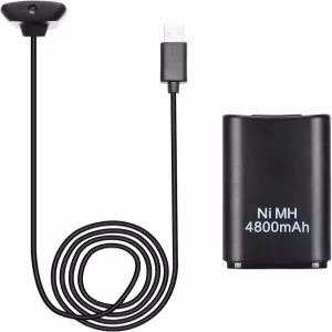 Xbox 360 무선 컨트롤러 색상 블랙을 위한 2 in 1 충전 케이블 4800mAh Ni-MH 배터리 팩 교체