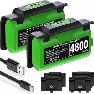 Xbox One 및 Series X용 DINOSTRIKE 충전식 배터리 팩 S 컨트롤러 백 커버 페이스플레이트 4개와 USB C