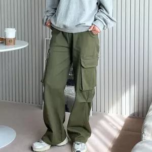 크림-0size SW 팬츠 여자통바지 여자카고바지 밴딩 베이직 와이드 카고 [BXI29772]