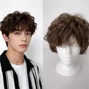 남성용 통가발 파마 자연 일상 웨이브 남자용용 스타일 가발 이미지 커버