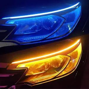 Vilihkc 2pc LED DRL 자동차 주간 주행등 플렉시블 방수 스트립 오토 헤드라이트 화이트 턴 시그널 옐로우