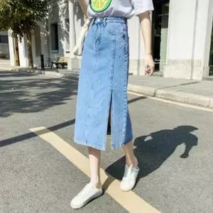 캐주얼 데님스커트 여성 청치마 롱 A라인 트임 스커트