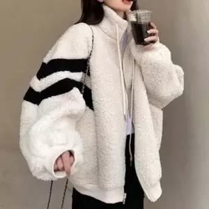 스터닝팩토리 레이디스 하프터틀 두줄 컷 하이라이트 보아 양털 재킷 레이디 점퍼점퍼 베이직 여자재킷