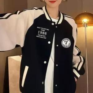 스터닝팩토리 걸스 라이트룩트리밍 레터링 와이드핏 모던 베이스볼자켓 야구점퍼 여성아우터