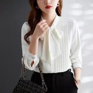여성 리본넥 셔츠 쉬폰 블라우스 H62