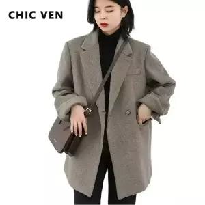 가디건 카디건 겨울 가을 캐시미어 CHIC VEN 여성 모직 블 코튼 라이닝 두꺼운 자켓 재킷 단색 무지 코트 O