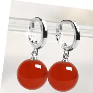 원석 은침 천연 붉은 S925 8mm 똑딱이 마노 귀걸이