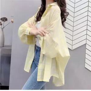 여성 자외선 차단 셔츠  캐주얼 체크 루즈핏 긴팔 셔츠 여름용