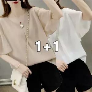 여름 패션 데일리 여성 블라우스 1+1 루즈핏 쉬폰 반팔 티셔츠