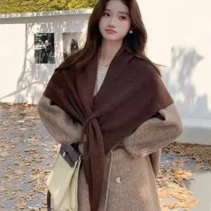 여자 간편 착용 홀 솔리드 삼각 케이프 URK-520조끼형 레이스 터틀넥니트 망토 케이프숄 코트