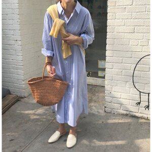 봄 루즈핏 스트라이프 롱셔츠 원피스