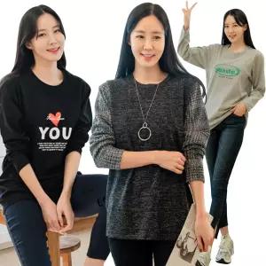 긴팔티 L~4XL 빅사이즈여성의류 빅사이즈롱티 면티 브이넥 라운드 프린팅