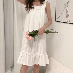 프릴 시원한 여성 나시 순면 여름 민소매 잠옷 여자 홈 원피스 웨어
