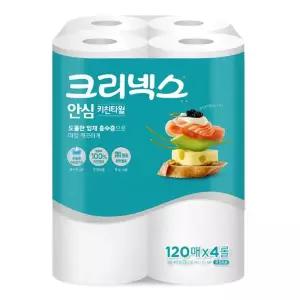 [보리보리/땡큐온]크리넥스 안심 키친타월 천연펄프 120매 4롤 x1개