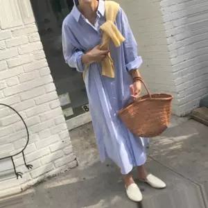 여자원피스 스트라이프 셔츠 롱 오버핏 임산부 빅사이즈 캐주얼 편안한 여성 의류