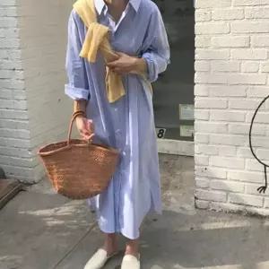 여성 셔츠 원피스 빅사이즈 루즈핏 데일리 스트라이프 롱 원피스 여름 가을 임산부 임부복