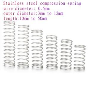 10-20pcs 0.5mm 스테인레스 스틸 마이크로 소형 압축 스프링 OD 3mm/4mm/5mm/6mm/7mm/8mm/9mm/10mm/12mm 길