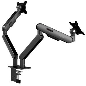 AOC AM420G 듀얼 모니터 스탠드 - 풀 조절식 책상 마운트 스위블 베사 브래킷, C 클램프, 17~34인치 컴퓨터 화면용 그로밋 장착 베이스 각 암은 4.4~19.8파운드를