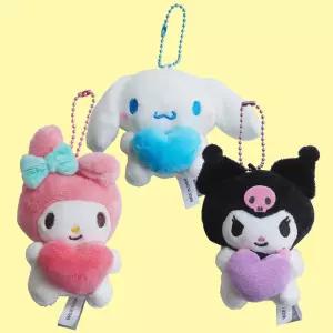 산리오 하트 인형 키링 3종 정품 시나모롤 마이멜로디 쿠로미 마멜