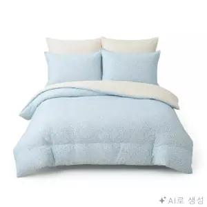 On동네 차렵이불 패드세트퀸 Q 이불 블루 패드 베이지