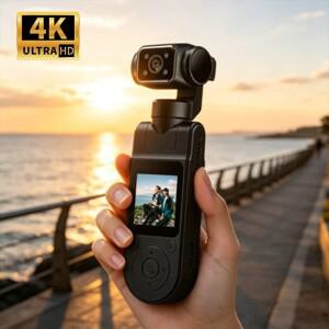 4K 휴대용 포켓 카메라 회전식 미니 소형 바디캠 HD 야간 투시 LCD 화면 유튜브 야외 여행 스포츠 브이로그