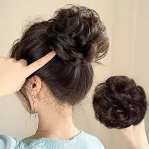 (브라운) 당고머리 똥머리 곱창밴드 가발(파마머리) 인모 올림머리