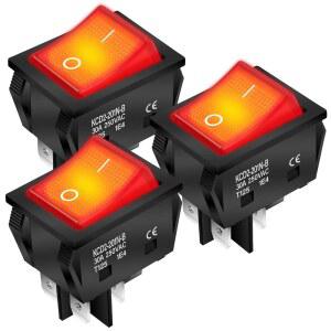 DAIERTEK 30A 250V KCD2 KCD4 로커 스위치 DPST 4핀 빨간 표시 120V 토글 ON/OFF 중부하 T125-3팩