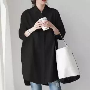 여성 빅사이즈 루즈핏 포켓 롱셔츠 박시한 카라 롱블라우스