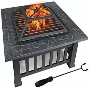 가든 파이어 피트 그릴 볼 바비큐 랙 BBQ 선반 포함 야외 금속 브 사각 테이블 방수 커버