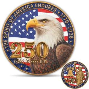미국 250주년 챌린지 코인 - 대머리 독수리 리버티 벨 디자인 1776-2026 250년 자유 수집용 투명 아크릴