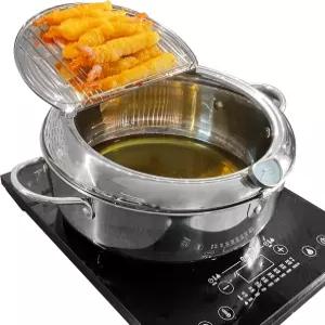 솔틀라스 딥 프라이어 냄비 F 11인치/4.4qt 4.2L 뚜껑 있는 특대 템퍼라 프라이팬 304 스테인리스 스틸