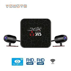 VSYSTO 듀얼 1080p 풀 HD 해상도 오토바이 DVR 와이파이 대시 카메라 스크린 없음 나이트 비전 비디오 레코더