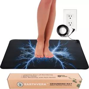 발과 책상용 어스베라 접지 매트 - 수면 및 완화 효과 향상 멀티미터가 장착된 24 x16 전도성 탄소 패드