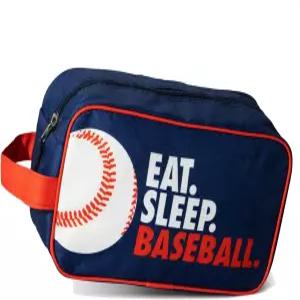 ChalkTalkSPORTS 야구 세면도구 가방 - Eat Sleep Baseball 네이비 블루 폴리에스터 센터 지퍼 사이드 핸들