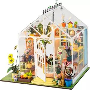 DIY 3D 나무 퍼즐 하우스 키트 상세 장식이 있는 선샤인 플라워 미니어처 조립 건물 모델 성인 애호가를