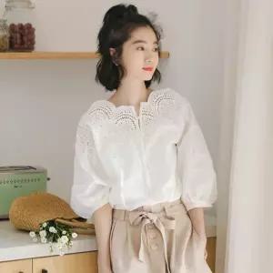 여성 일자 어깨 프렌치 셔츠 캐주얼 7부 블라우스 CS32