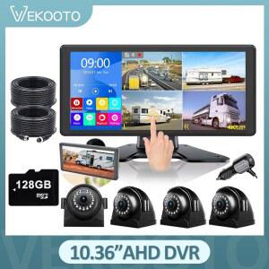 카플레이 네비게이션 carplay 10.36 인치 4K RV 백업 카메라 시스템 10.36 인치 쿼드 분할 터치 스크린 모니터 4 1080P 후면 보기 카메라 RV 트럭 트레일러용