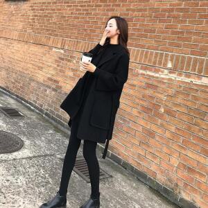 여성 코트 얇은 가을옷 하프 모직 스트링 빅사이즈 스판
