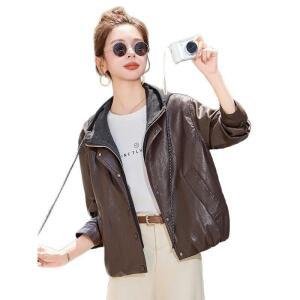 와유 여성 후드 가죽 자켓 가을 ？？짧은 캐주얼 트렌디 젠