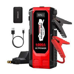 ELTPOWER 4000A 중장비용 점프 스타터, 74Wh 12V 휴대용 트럭 배터리 부스터 박스, 8.0L 가솔린 및 7.0L 엔진용 자동차 USB 고속 충전 LED SOS 라이트, 보관용 케이스