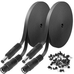 2팩 10피트/3m DC 전원 연장 케이블 2.1mm x 5.5mm, 12V DC 어댑터 코드와 호환, CCTV IP 카메라, LED, 자동차용, 검정색
