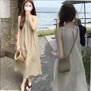 스터닝팩토리 레이디스 브 크루넥 러플 세미플레어탱크탑 롱기장 원피스룩 가을철 모던 시원한원피스
